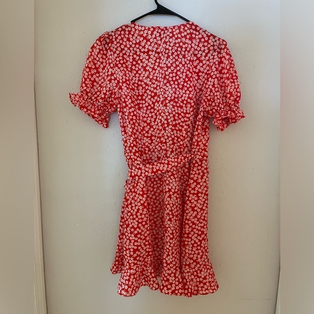 Princess Polly Poppy Moore Red Floral Wrap Mini Dress 10 - Picture 5 of 5